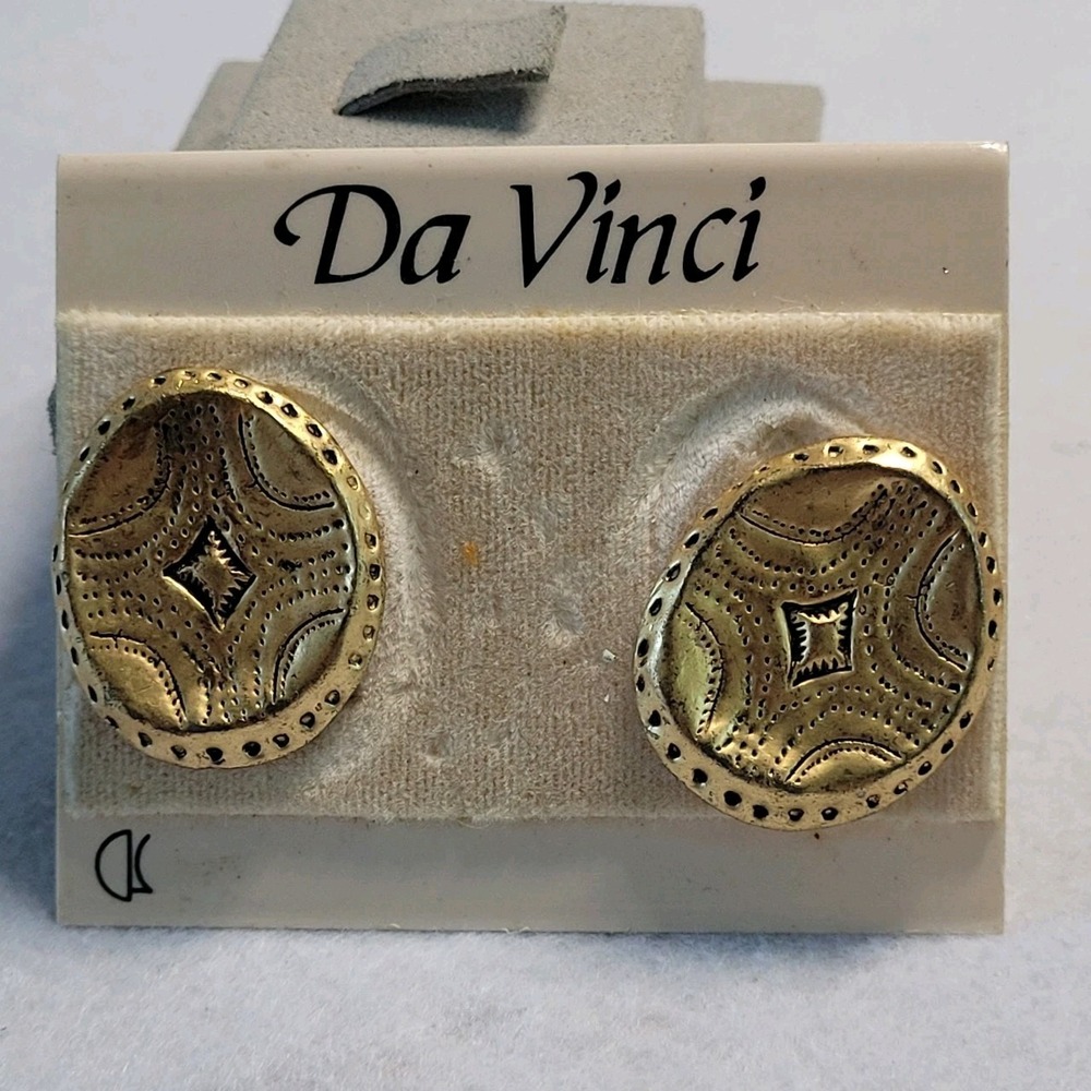 Vintage Da Vinci Gold Tone Statement Button Earrings New On Card Geometric 80s